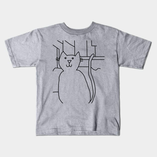 Cat In the City Line Drawing Kids T-Shirt by ellenhenryart